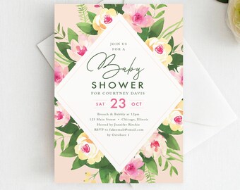 Floral Baby Shower Invitation: Printed Girl Shower Invite