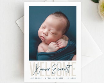 Welcome Photo Birth Announcement Card, Printed Birth Announcement, Girl Birth Announcement, Boy Announcement, Birth Announcement Cards