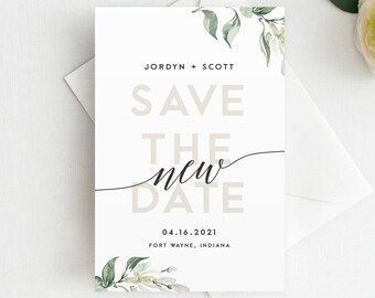 Printed Save the New Date Announcement,  Change the Date Postcard, Magnet, Floral Wedding Postponement, Greenery Change the Date, Tuscan