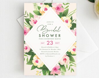 Floral Bridal Shower Invitation, Flowers Bridal Shower Template, Floral Shower Template, Garden Shower, DIY Template, Instant Download, BRD1