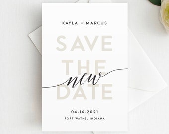 Printed Save the New Date Announcement, Change the Date Postcard, Magnet, Change the Date, Minimal Wedding Postponement, Change the Date