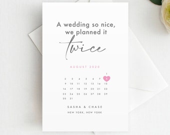 Printed Planned it Twice Wedding Announcement, Postponed Date Announcement, Save the New Date, Change of Plans, Postponement Card, Postponed