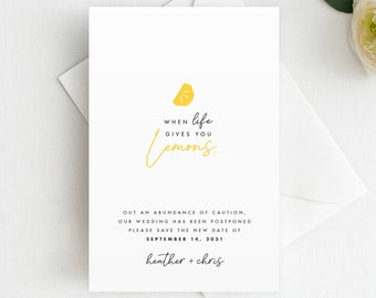 Printed Change the Date Card, When Live Gives You Lemons, Postponed Announcement, Wedding Postponement, Canceled Event, Wedding, Baby Shower