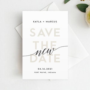 Printed Save the New Date Announcement, Change the Date Postcard, Magnet, Change the Date, Minimal Wedding Postponement, Change the Date