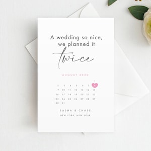 Printed Planned it Twice Wedding Announcement, Postponed Date Announcement, Save the New Date, Change of Plans, Postponement Card, Postponed