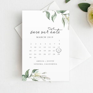 Greenery Calendar Save the Date Template Templett, Save the Date, Save the Date Calendar, Wedding Template, Instant Download, SAV1