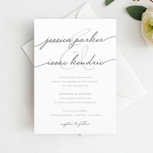 Handwriting Simplicity Wedding Invitation & RSVP Set, Black and White Wedding Invitation, Script Wedding Invitation, Minimal Wedding Invite