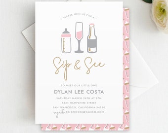 Sip & See Invitation Baby Shower Invite, Meet and Greet, Baby Shower, Sip and See, Unisex Shower Template, Instant Download, BAB1