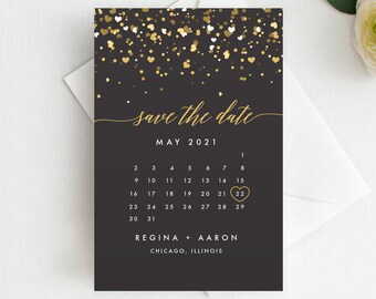 Confetti Calendar Save the Date Template Templett, Save the Date, Save the Date Calendar, Wedding Template, Instant Download, SAV1