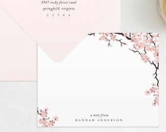 Cherry Blossom Stationery, Cherry Blossoms Note Card, Floral Stationery, Thank You Card with Envelope, Feminine Stationary, Gift for Her