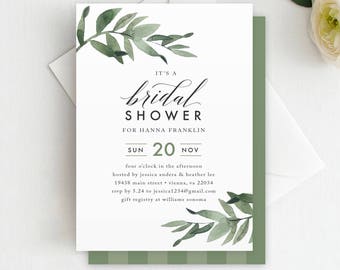 Printed Greenery Bridal Shower Invitation, Shower Invitation, Watercolor Greenery Invite, Bridal Shower Invite, Greenery Shower Invitation