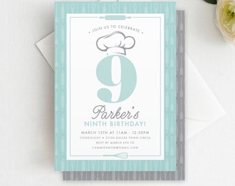 Plantilla de invitación de cumpleaños de cocina: Fiesta de gorro de chef (descarga instantánea)