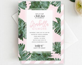 Printed Palm Leaves Bridal Shower Invitation, Shower Invitation, Palm Fronds Invite, Bridal Shower Invite, Tropical Bridal Shower Invitation