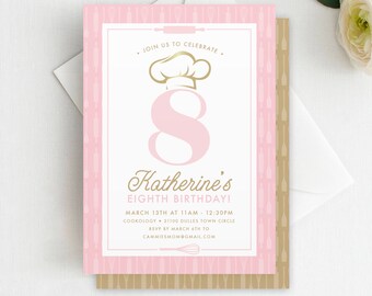 Printed Cooking Birthday Invitation: Chef Hat, Pink Party Invite