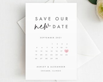 Printed Save Our New Date Wedding Announcement, Calendar Postponed Date Card, Postponed, Save the New Date, Change of Plans, Postponement