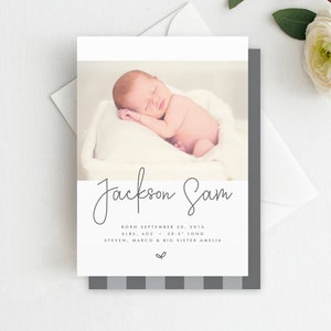 Anuncio de nacimiento con foto de caligrafía Anuncio de nacimiento de bebé, Anuncio de nacimiento minimalista, Plantilla de anuncio de nacimiento, Descarga instantánea, BA1