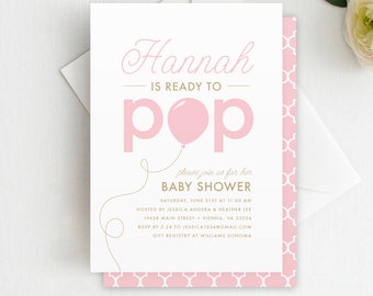 Ready to Pop Baby Shower Invitation: Pink Balloon Design (Digital Download)
