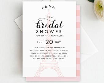 Printed Parisian Bridal Shower Invitation, Shower Invitation, Eiffel Tower, Bridal Shower Invite, Paris Bridal Shower Invitation, French