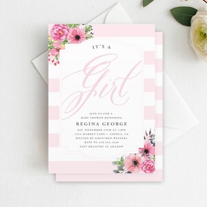 It&#39;s a Girl Baby Shower Invitation Elegant Baby Shower, Baby Girl Shower Invitation, It&#39;s a Girl Template, Instant Download, BAB1