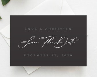 Romantic Save the Date Postcard, Magnet, Flat Card, Wedding Save the Date, Black & White Wedding, Minimal Save the Date, Chic Save the Date