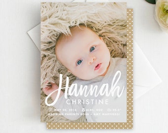 Handwritten Photo Birth Announcement Girl Birth Announcement, Boy Birth Announcement, Birth Announcement Template, Instant Download, BA1