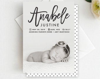 Handwritten Photo Birth Announcement, Minimal Birth Announcement, Boy Birth Announcement, Icons Birth Announcement, Handwritten