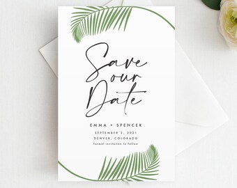 Palm Leaf Save the Date, Save the Date Magnet, Tropical Save the Date, Modern Beach Save the Date, Destination Save the Date, Marker,