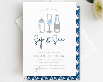 Baby Sip & See Invitation Template, Baby Meet and Greet Card (Instant Download)
