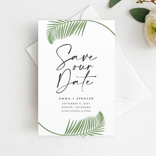 Palm Leaf Save the Date, Save the Date Magnet, Tropical Save the Date, Modern Beach Save the Date, Destination Save the Date, Marker,