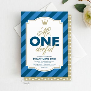 Mr. ONEderful Birthday Invitation First Birthday onederful Invite, Mr onederful, Turning One Theme Template, Instant Download, BIR1
