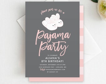 Printed Pajama Party Birthday Invitation: Sleepover Invite