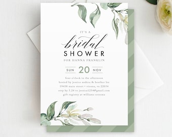 Greenery Bridal Shower Invitation Template, Bridal Shower Invitation, Greenery Shower, Shower Invite, Tuscan, Instant Download, BRD1