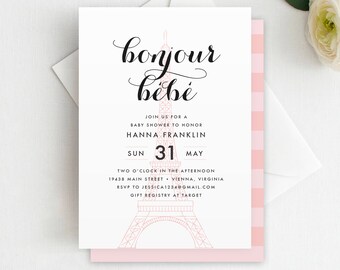 Printed Parisian Baby Shower Invitation, Shower Invitation, Eiffel Tower, Baby Shower Invite, Paris Baby Shower Invitation, French Baby