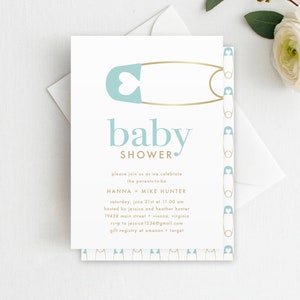 Diaper Pin Baby Shower Invitation Baby Shower Invite, Girl Shower Invite, Boy Shower Invite Template, Instant Download, BAB1