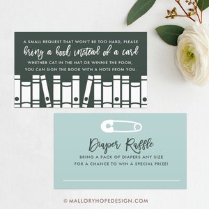Bring a Book Instead of a Card Diaper Raffle Card, Mountain Baby Shower Extras, Bring a Book Card, 3.5x2 Template, Instant Download, BAB1