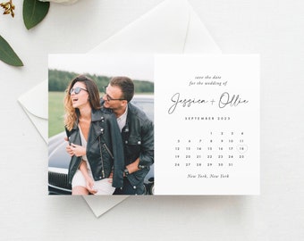 Minimal Calendar Save the Date with Photo, Photo Save the Date, Save the Date Magnet, Calendar Save the Date, Save the Date Postcard, Marker