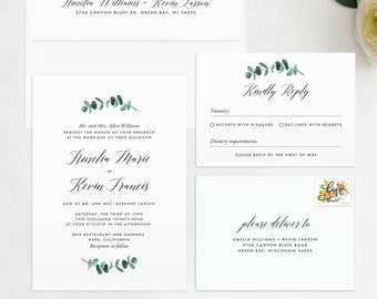 Eucalyptus Wedding Invitation & RSVP Set, Eucalyptus Wedding Invite, Greenery Wedding Invitation, Garden Wedding Invitation, Greenery Invite