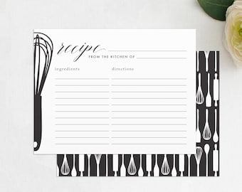 Whisk Recipe Card, Recipe card Kitchen Bridal Shower, Cooking Shower Recipe Card, Stock the Kitchen Shower Template, Instant Download, BRD1
