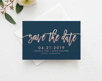 Handwritten Save the Date Magnet, Card, Postcard, Save the Date Magnet, Rose Gold Save the Date, Wedding Save the Date, Faux Rose Gold