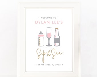 Sip & See Welcome Sign, Welcome Sign Template, Shower Welcome Sign, Sip and See Sign, Sip and See Template, Instant Download, MHD1