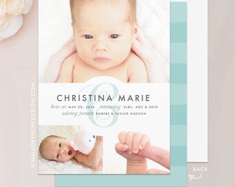 Three Photo Birth Announcement Card, 5"x7" Card & Envelope, Birth Announcement, Minimal Birth Announcement, Baby Photography, Baby Arrival