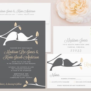 Love Birds Wedding Invitation & RSVP Set, Calligraphy Wedding Invitation, Script Wedding Invitation, Calligraphy Wedding Invites