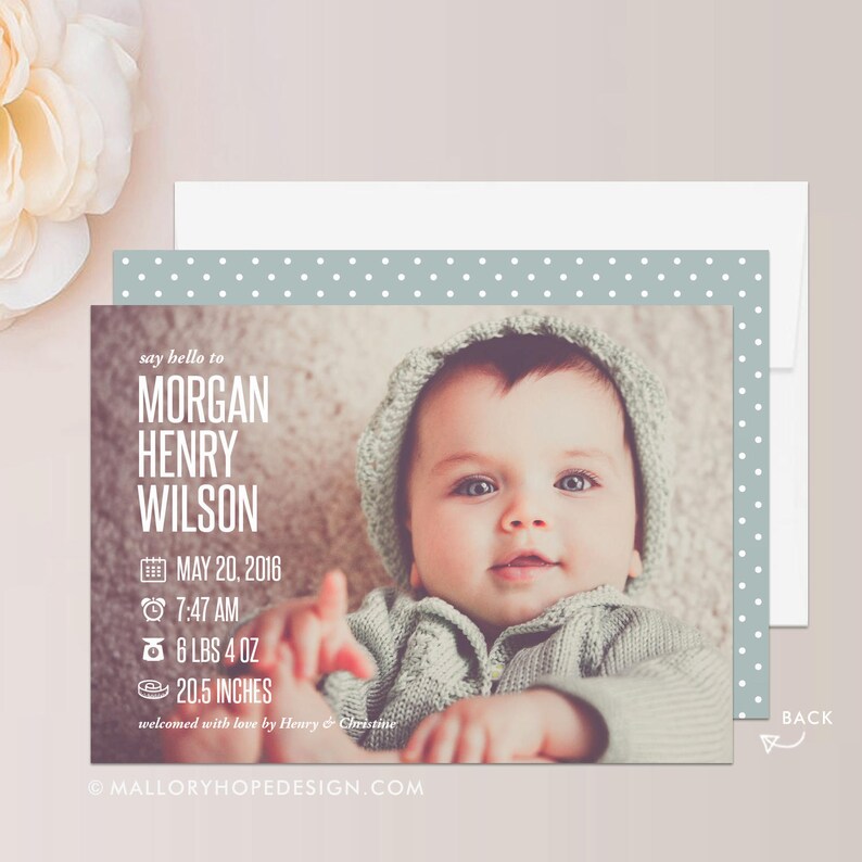 Symbole Foto Geburt Ankündigung Karte Baby Geburt | Etsy
