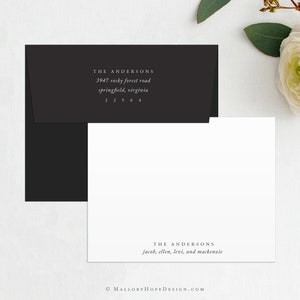 Minimal Personalized Stationery, Family Stationery, Note Card with Envelope, Custom Thank You, A Note From, Black & White Stationery