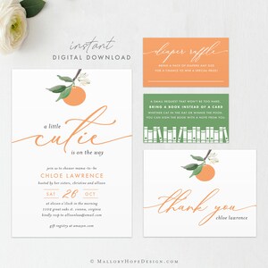 Cutie Baby Shower Invitation Template, Printable Orange Baby Shower Template, a little cutie is on the way, Instant Download, BAB1