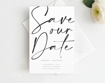 Printed Modern Save the Date Magnet,  Save the Date magnet, minimalist Postcard, Minimal Save the Date, Marker Save the Date, Save the Date