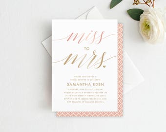 Miss to Mrs Bridal Shower Invitation Flowing Lettering, Miss to Mrs Shower, Bridal Shower Invite Template, Instant Download, BRD1