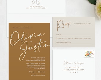 Minimalist Wedding Invitation & RSVP Set: Modern Black and White
