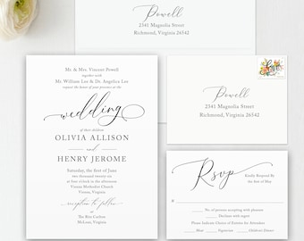 Calligraphy Wedding Invitation & RSVP Suite: Minimalist Modern Design