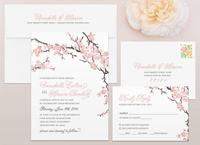 Cherry Blossom Wedding Invitation Template Suite Cherry Blossoms Wedding Invitation Template Download Template Instant